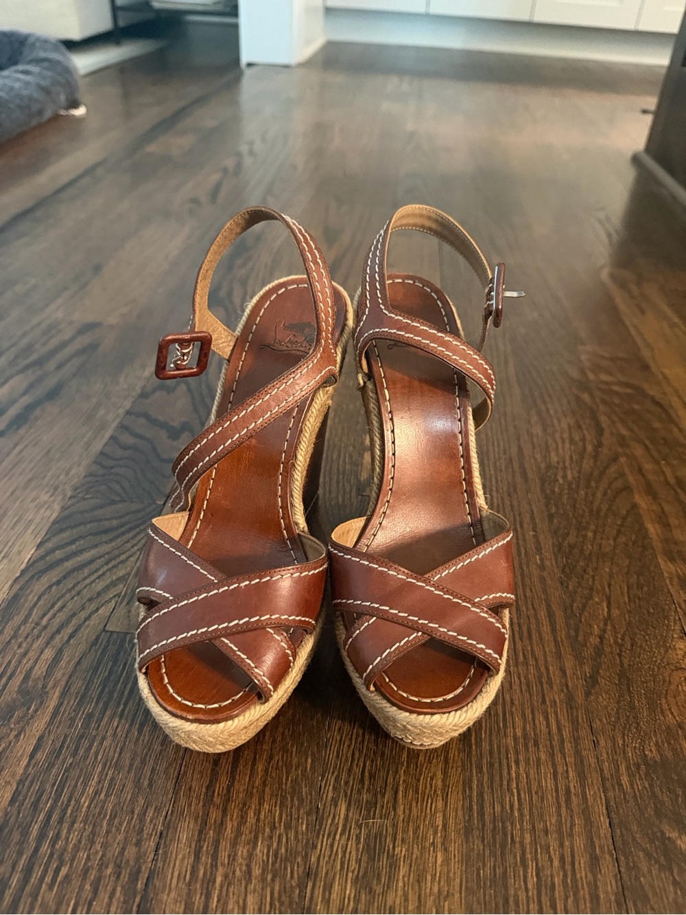 Christian Louboutin Brown Leather Espadrille Wedge Heels - Women - Picture 2 of 5